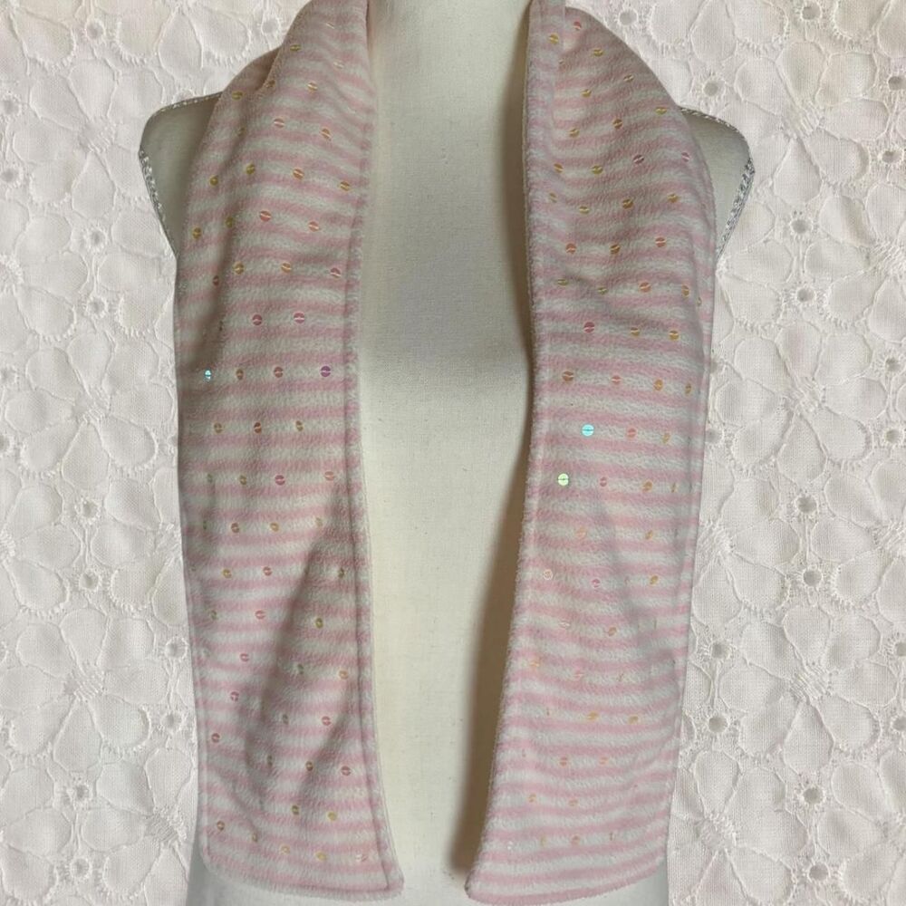 Vintage Y2K Gap Kids Pink Cream Striped Sequin Fleece Scarf